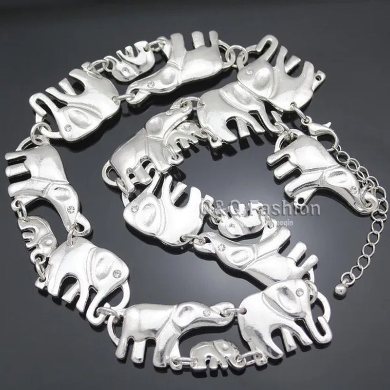 Brand New Fashion African Elephant & Baby Exquisite Charms Link Ganesh Chain Collar Statement Bib Necklace Gold Silver