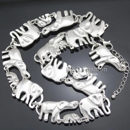 Brand New Fashion African Elephant & Baby Exquisite Charms Link Ganesh Chain Collar Statement Bib Necklace Gold Silver