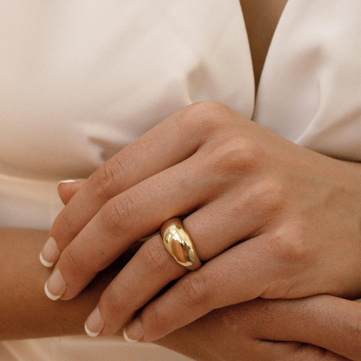 Chunky Rings for Women, 18K Gold Plated Simple Dome Statement Rings for Women Stackable Thick Band Rings Silver Gold Plated Ring Minimalist Signet Ring, Size 5 to 10