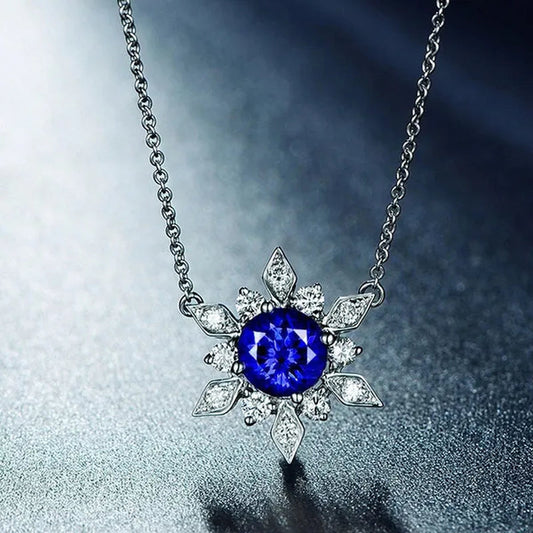 Fashion Zircon Necklace for Women, Elegant Ladies Exquisite Sapphire Jewelry Accessories Valentine's Day Girlfriend Birthday Gifts for Her