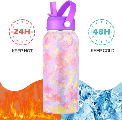 Personalized Insulated Water Bottle with Paracord Handle Straw Lid & Spout Lid, Vacuum Stainless Steel Wide Mouth Water Bottle for Adults 24 Oz, 32 Oz, 40 Oz