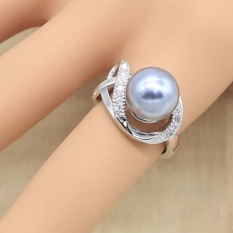 1/4pcs Women Wedding Jewelry Set Gray Pearl Silver Color Bracelet Earring Necklace Pendant Ring Birthday Gift