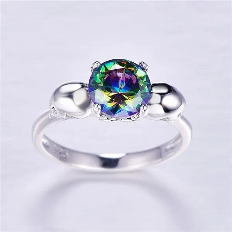 Women Men Rainbow Topaz & Black Spinel Gemstone 925 Sterling Silver Wedding Engagement Band Cocktail Skull Ring Size 6 7 8 9