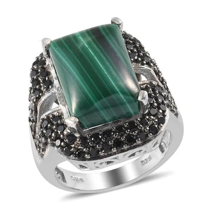 Shop LC 925 Sterling Silver Platinum Rhodium Plated Mix Malachite Natural Black Spinel Cocktail Ring for Women Size 6 Valentine Gifts