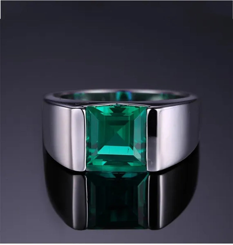 Men'S Eternity 925 Silver Square Diamond Simulated CZ Stone Solitaire Ring