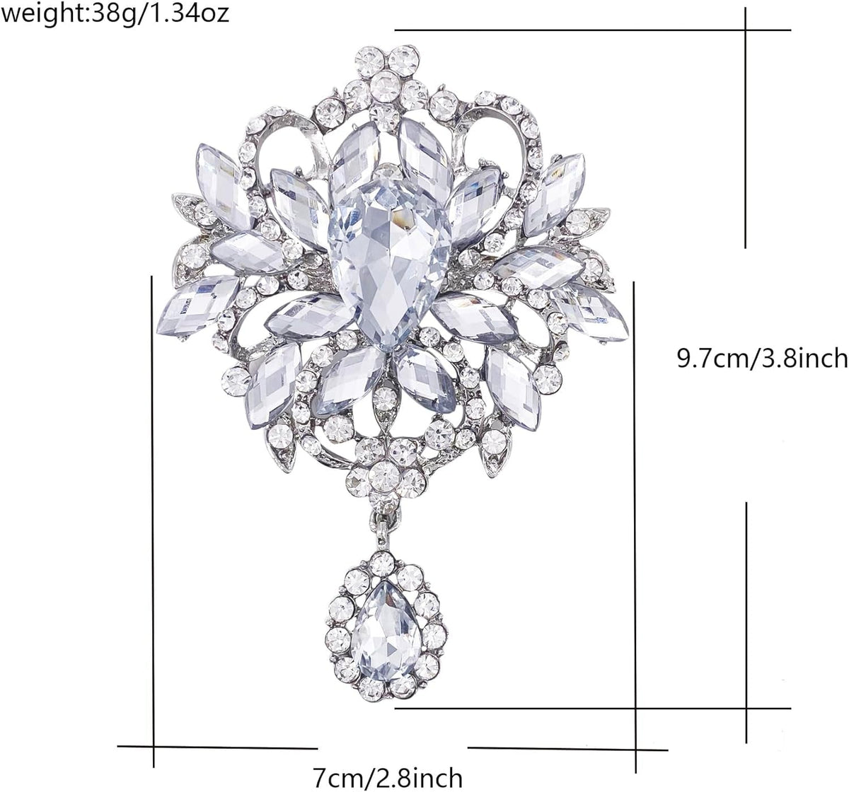 Wedding Bridal Big Brown Crystal Rhinestone Bouquet Brooch Pin for Women Golden Tone