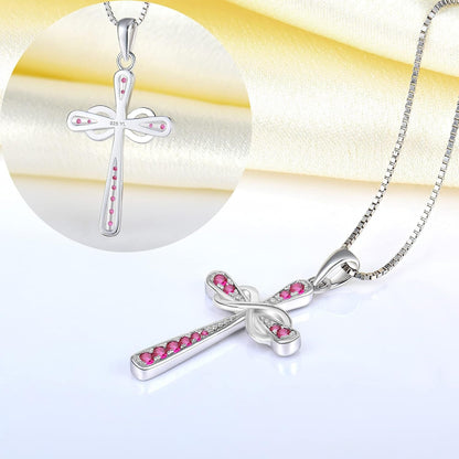 Women'S Cross Necklace 925 Sterling Silver Infinity Pendant Birthstone Criss Jewelry