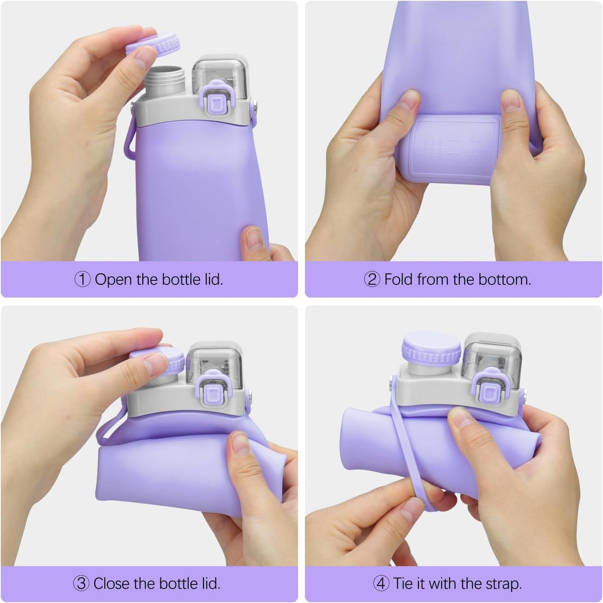 Collapsible Water Bottles, 20Oz Silicone Reusable Water Bottle with Straw and Strap, Leakproof Foldable Sports Water Bottle for Travel Camping Running Hiking Gym, BPA Free