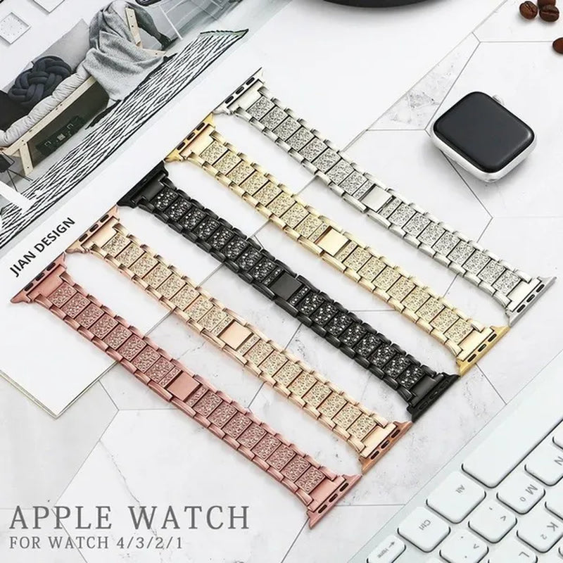 For Apple Watch Band 40mm 44mm 38mm 42mm women Diamond Band for Apple Watch series 6 5 4 3 2 1 iWatch bracelet stainless steel strap For Fitbit Charge 2/3/4 Blaze/Fitbit Versa Lite