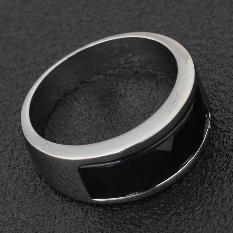 Vintage Men's Agate Ring Stainless Steel Sky Blue Black White Gemstone Irregular Ring Jewelry Gift for Men Women Boyfriend Girlfriend