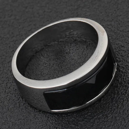 Vintage Men's Agate Ring Stainless Steel Sky Blue Black White Gemstone Irregular Ring Jewelry Gift for Men Women Boyfriend Girlfriend