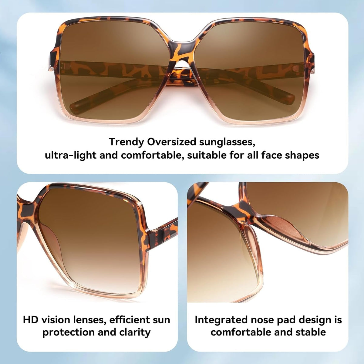 Oversized Square Sunglasses for Women Big Large Wide Fashion Shades for Men 100% UV Protection Unisex