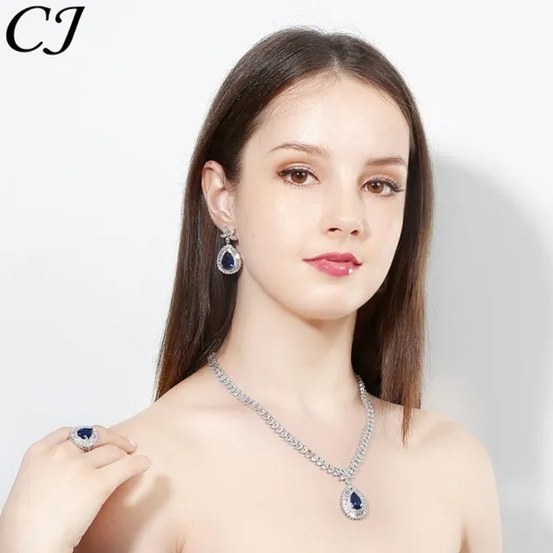 CANDICE Luxury Bridal Red CZ Stone Costume Jewelry Sets Pear Drop Red Zirconia Party Necklace Earrings Set For Women Wedding