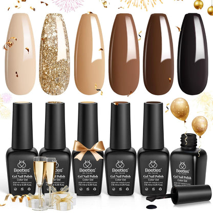Nail Set 6 Colors, Pink Champagne Glitter Gel Nail Kit Old Money Collection Nude Pink Cream Color Soak Off UV LED Manicure Kit for Women Girls