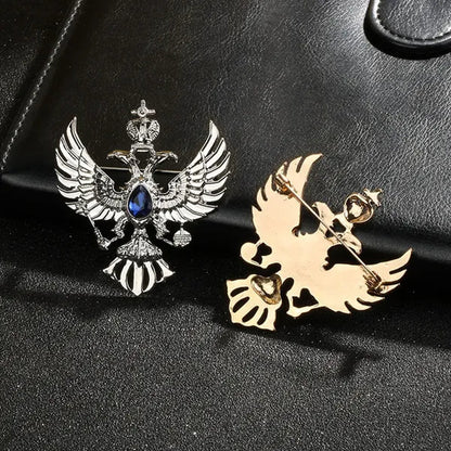 Retro Double-headed Eagle Russian National Emblem Brooches Antique Gold Color Crystal Badge Lapel Pin Women Men Clothes Suit Jewelry Clips