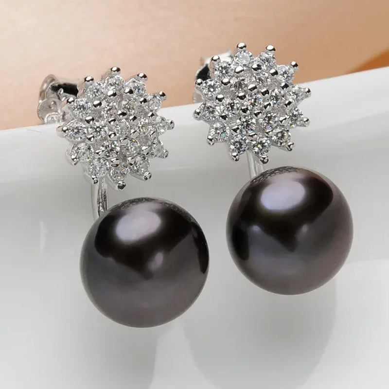 Real 925 Sterling Silver 7-8mm Black Freshwater Pearl Stud Earring Women Fashion Jewelry FEIGE
