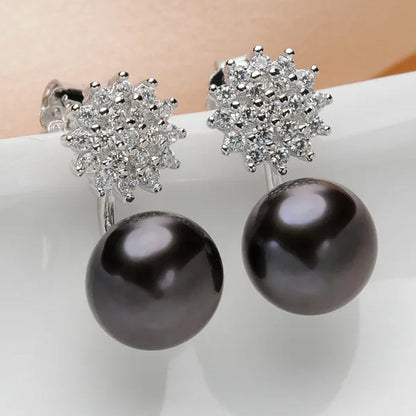 Real 925 Sterling Silver 7-8mm Black Freshwater Pearl Stud Earring Women Fashion Jewelry FEIGE