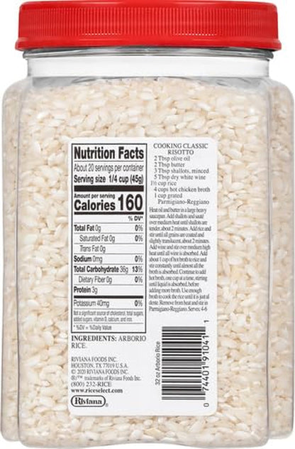 Arborio Rice for Italian Risotto, Premium Gluten-Free Rice, Non-Gmo, 32-Ounce Jar, (Pack of 1)