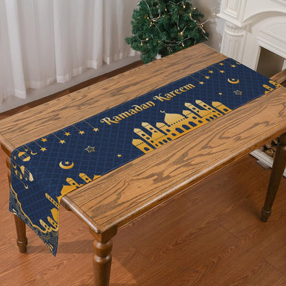 Ramadan Decorations for Home, Ramadan Table Runner Eid Mubarak Mosque Muslim Islamic Golden Moon Religious Table Runner Holiday Decor Dining Table Decoration (13'' X 48'')