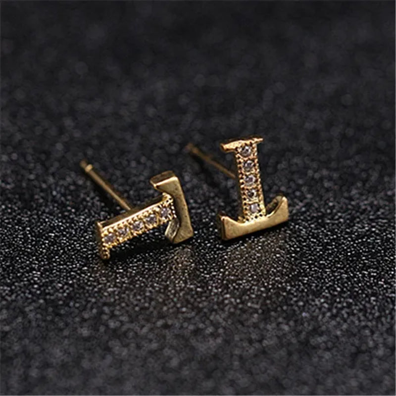 New Diamond Letter  Stud Earrings Women Fashion Earrings 26 Letters A-Z