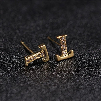 New Diamond Letter  Stud Earrings Women Fashion Earrings 26 Letters A-Z