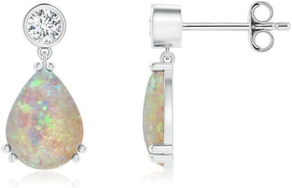 Natural Opal Drop Earrings for Women Girls in Sterling Silver/14K Solid Gold/Platinum | October Birthstone Jewelry Gift for Her | Birthday | Wedding | Anniversary