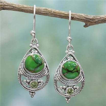Antique 925 Sterling Silver Natural Turquoise Earrings Vintage Women Engagement Wedding Party Pendant Earrings