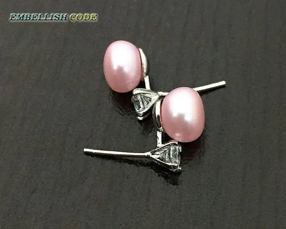 charming natural fresh water stud pearl earrings 8mm fine jewelry 925 sterling silver zirconium white black purple brown blue