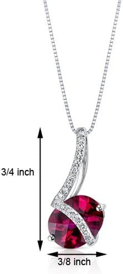 Created Ruby and Genuine Diamond Pendant for Women 14K White Gold, 2.67 Carats Oval Shape 9X7Mm, Trendy Ruby Necklace, July Birthstone Necklace, W/Jewelry Box