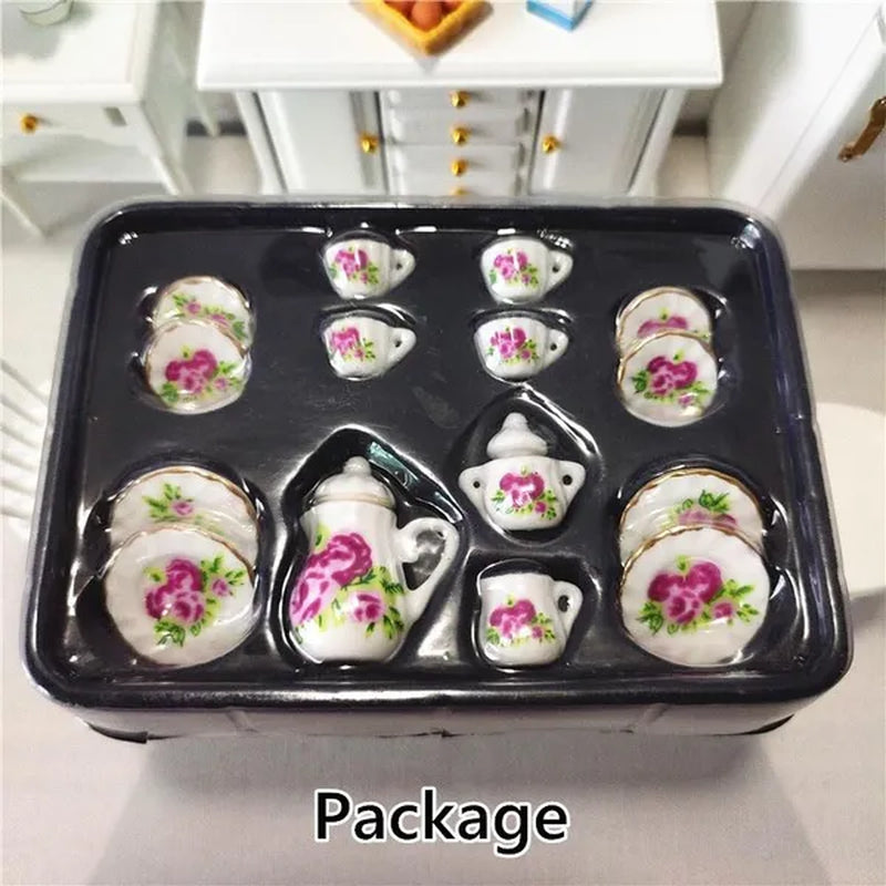 Mini Ceramics Tableware Tea Set with Cups Toy Doll House Accessories Ceramics Miniatures Scene 1:12 /1:16 Kids Toy