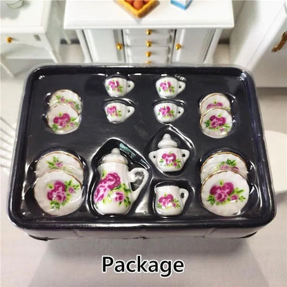 Mini Ceramics Tableware Tea Set with Cups Toy Doll House Accessories Ceramics Miniatures Scene 1:12 /1:16 Kids Toy