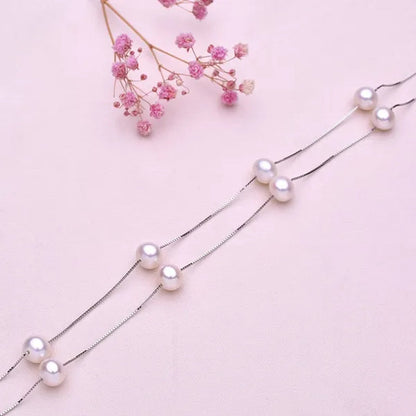 Trendy Simple 925 Sterling Silver with Natural Freshwater Pearl Necklace and Stud Earrings Jewelry Set for Women