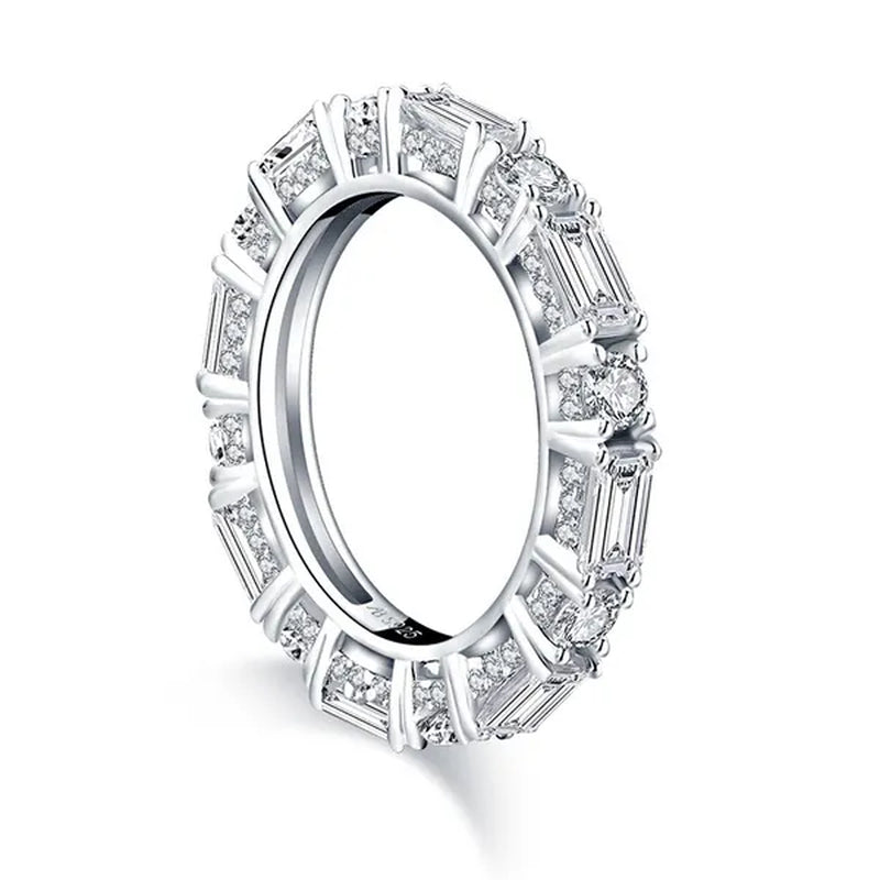 Eternity Ring 18k White Gold Plating Sterling Silver Round & Emerald Cut Ethical Lab-grown Diamond Band Stackable Ring Multi-stone Ring