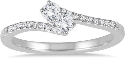 AGS Certified 1/4 Carat TW Two Stone Diamond Ring in 10K White Gold