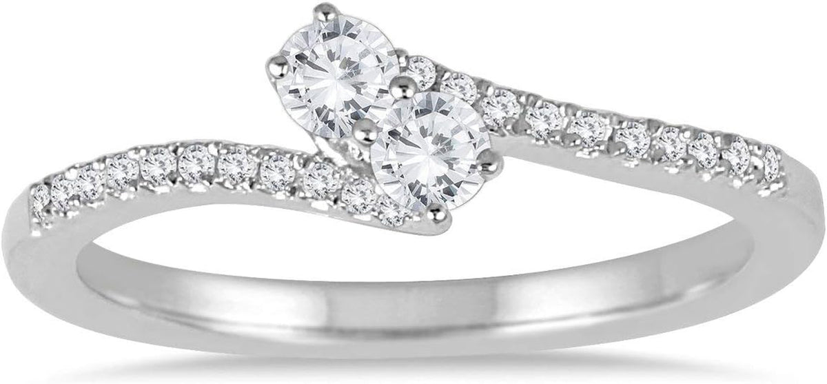 AGS Certified 1/4 Carat TW Two Stone Diamond Ring in 10K White Gold
