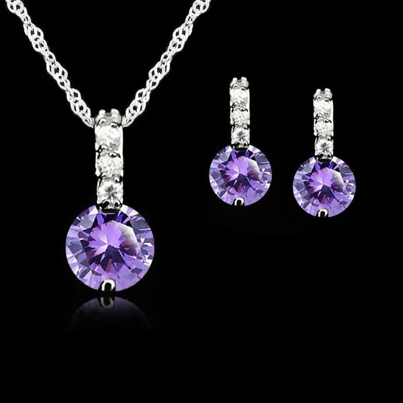 Women Beauty Jewelry Set 925 Sterling Silver Cubic Zircon Pendant  Necklace/Earring Women Wedding Sets