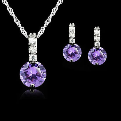 Women Beauty Jewelry Set 925 Sterling Silver Cubic Zircon Pendant  Necklace/Earring Women Wedding Sets