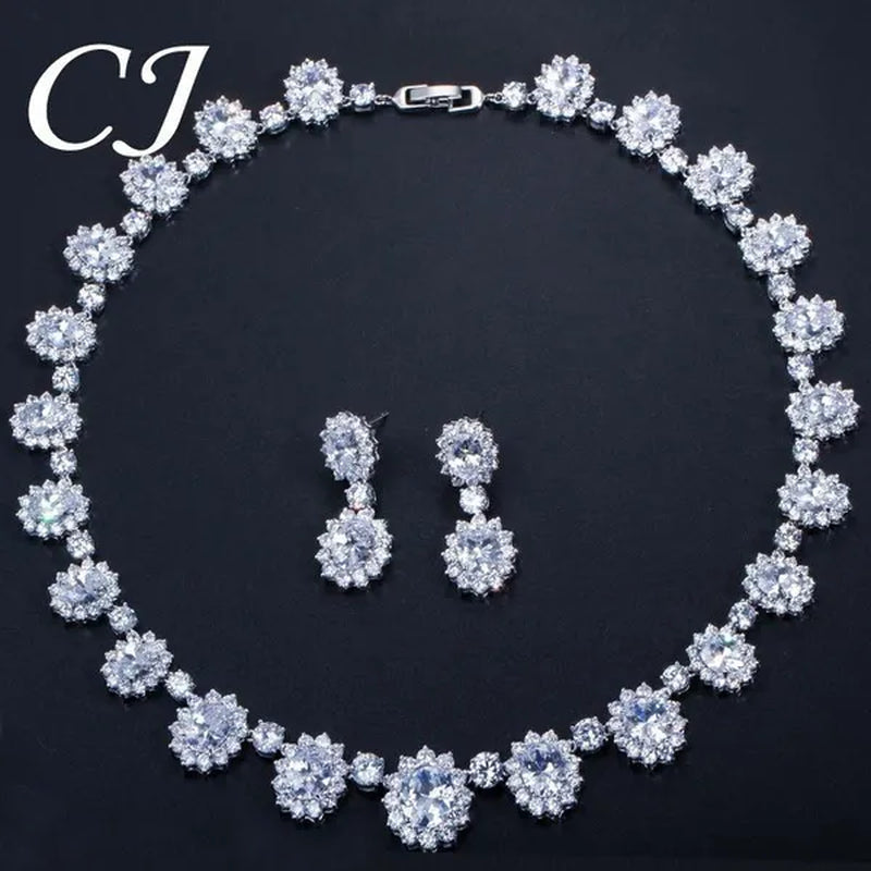 CANDICE European Style White Gold Plated Noble Green Lady Luxury Wedding Necklace Earrings Bridal Jewelry Set With AAA CZ Stone