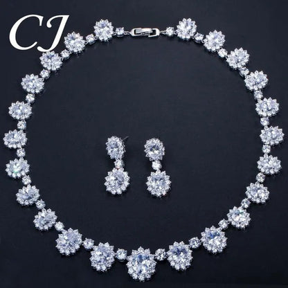 CANDICE European Style White Gold Plated Noble Green Lady Luxury Wedding Necklace Earrings Bridal Jewelry Set With AAA CZ Stone