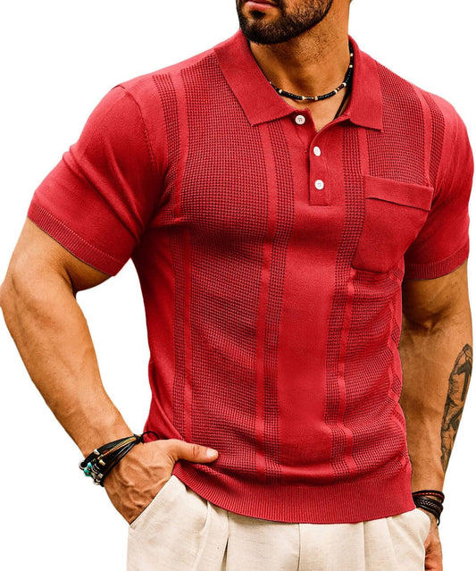Men'S Knit Polo Shirts Short Sleeve Texture Lightweight Golf Shirts Sweater