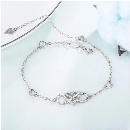 Exquisite Fashion Womens Ankle Bracelet 925 Sterling Silver Anklet Cubic Zirconia Infinity Heart Summer Beach Stylish Chain Adjustable Gift for Women