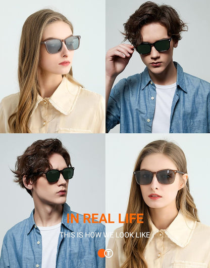 Polarized Sunglasses for Womens and Mens,Classic Square Frames Shades for UV Protection, Stylish and Trendy Sunnies