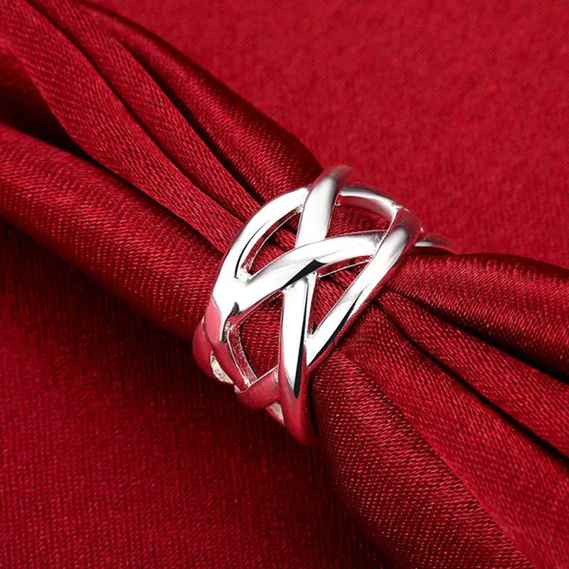 Women Men Exquisite 925 Sterling Silver Cross Fishing Net Rings Bride Princess Wedding Engagement Jewelry