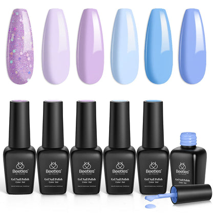 Beetles Pastel Gel Nail Polish,6 Colors Macaron Pink Blue Green Yellow Purple Soft Pastel Gel Polish Soak Off Uv Gel Manicure Spring Gel Polish Nail Art Design DIY Home Salon Gift for Women Girl