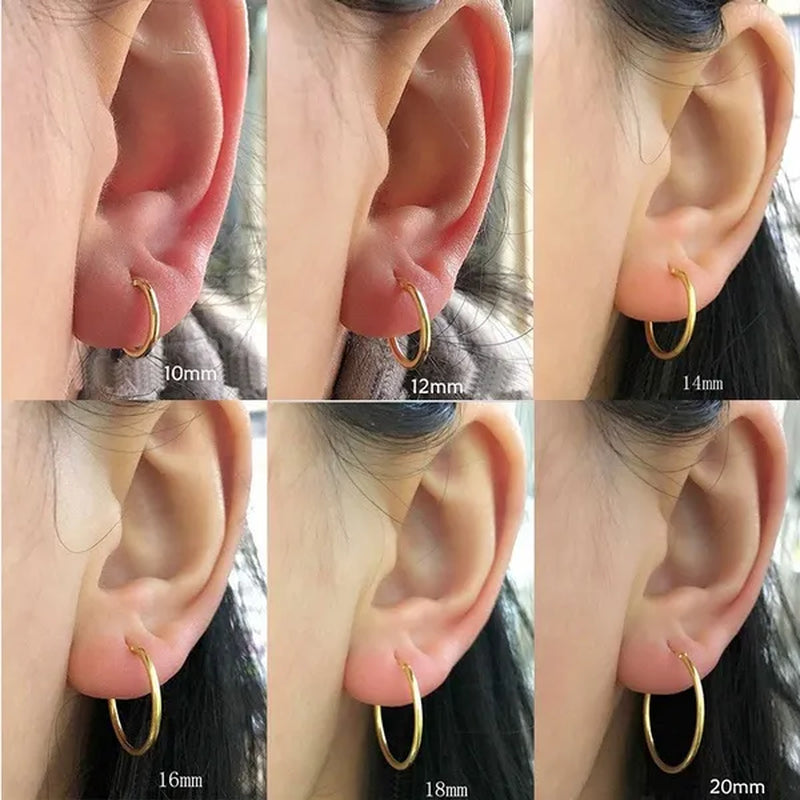 1 Pair Women/Men Stainless Steel Gold Silver Color Small Hoops Earring Piercing Ear Cartilage Tragus Simple Thin Circle Anti-allergic Ear Buckle Earring