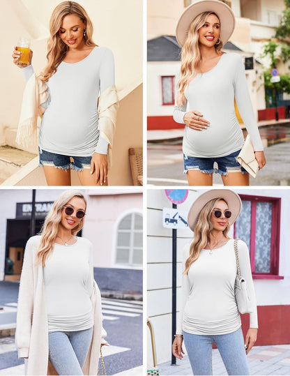 Womens Maternity Shirts Long Sleeve 3 Packs Pregnancy Tee Top Tunic Blouse Casual Mama Clothes S-XXL