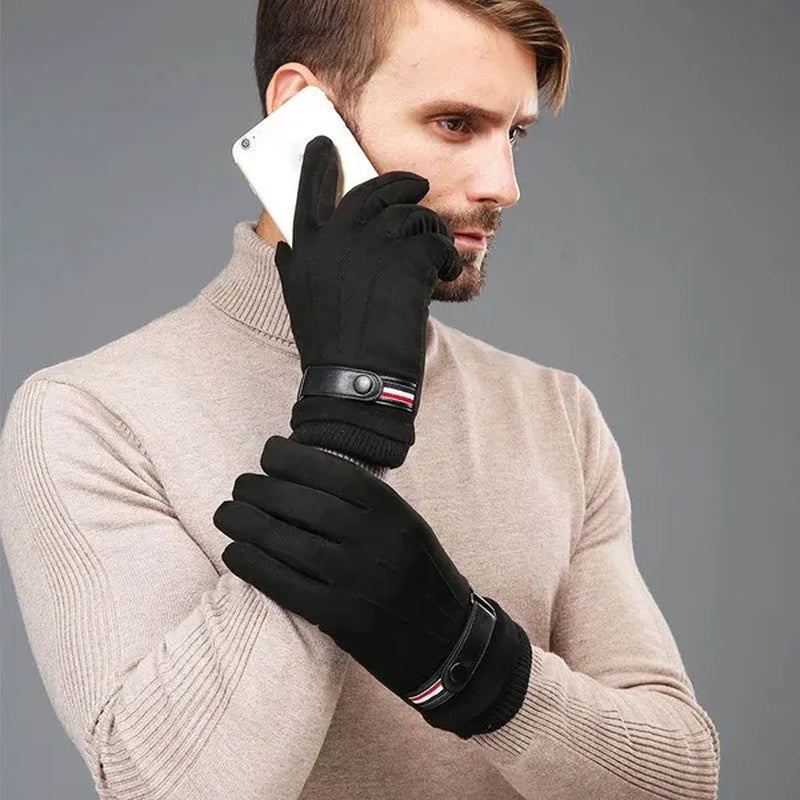 Men's Winter Gloves Suede Warm Split Finger Gloves Outdoor Sport Driving Buckle Design Male Touch Screen Mittens
