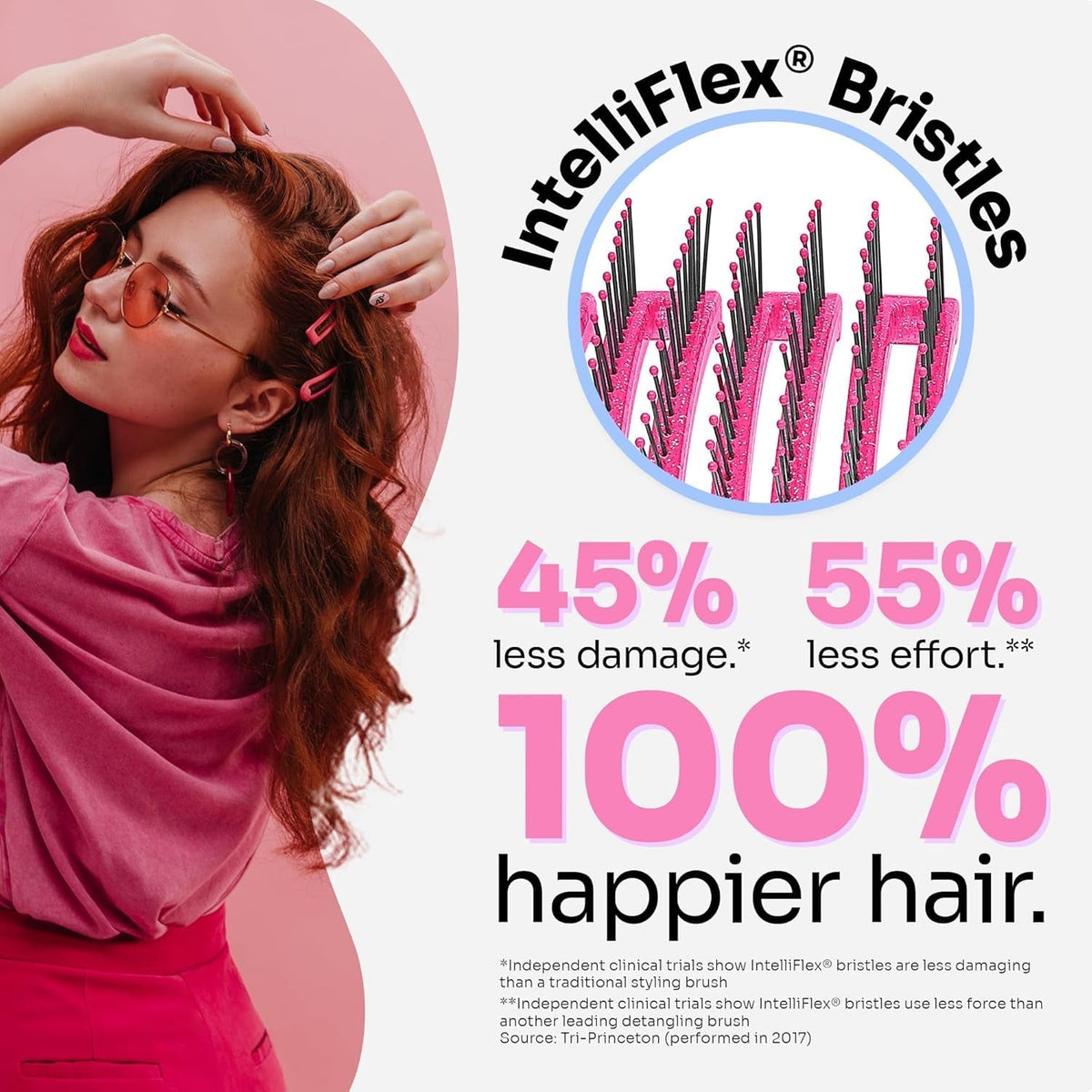 Shower Hair Brush Detangler - Exclusive Ultra-Soft Intelliflex Bristles - Minimizes Pain and Protects against Split Ends and Breakage - Comb for Women, Men, Wet & Dry Hair - Pink Glitter