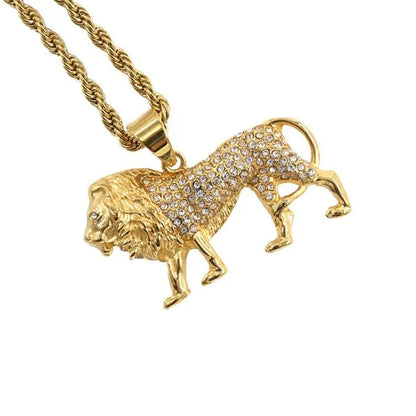 Fashion 316L Stainless Steel with Diamond Gold Lion Necklace Hip Hop Jewelry Pendant
