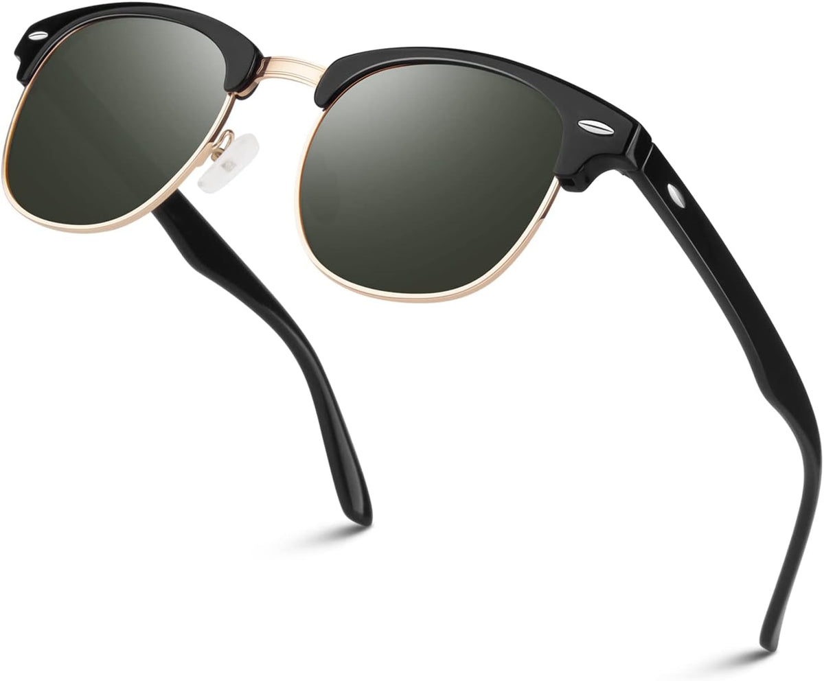 Polarized Semi Rimless Sunglasses for Men Women, Classic Retro Shades Half Frame Driving Sun Glasses UV Protection